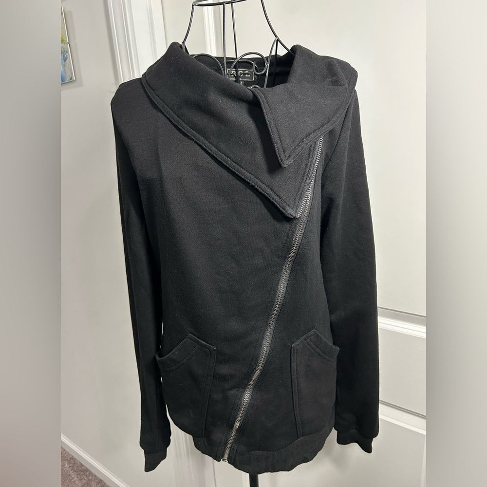 POL Textured Asymmetrical Black Knit Jacket/Sweater